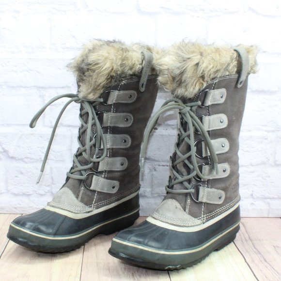 Sorel Joan of Artic Gray Suede Fur Trim Waterproof Winter Boots Size 9 - Picture 2 of 12